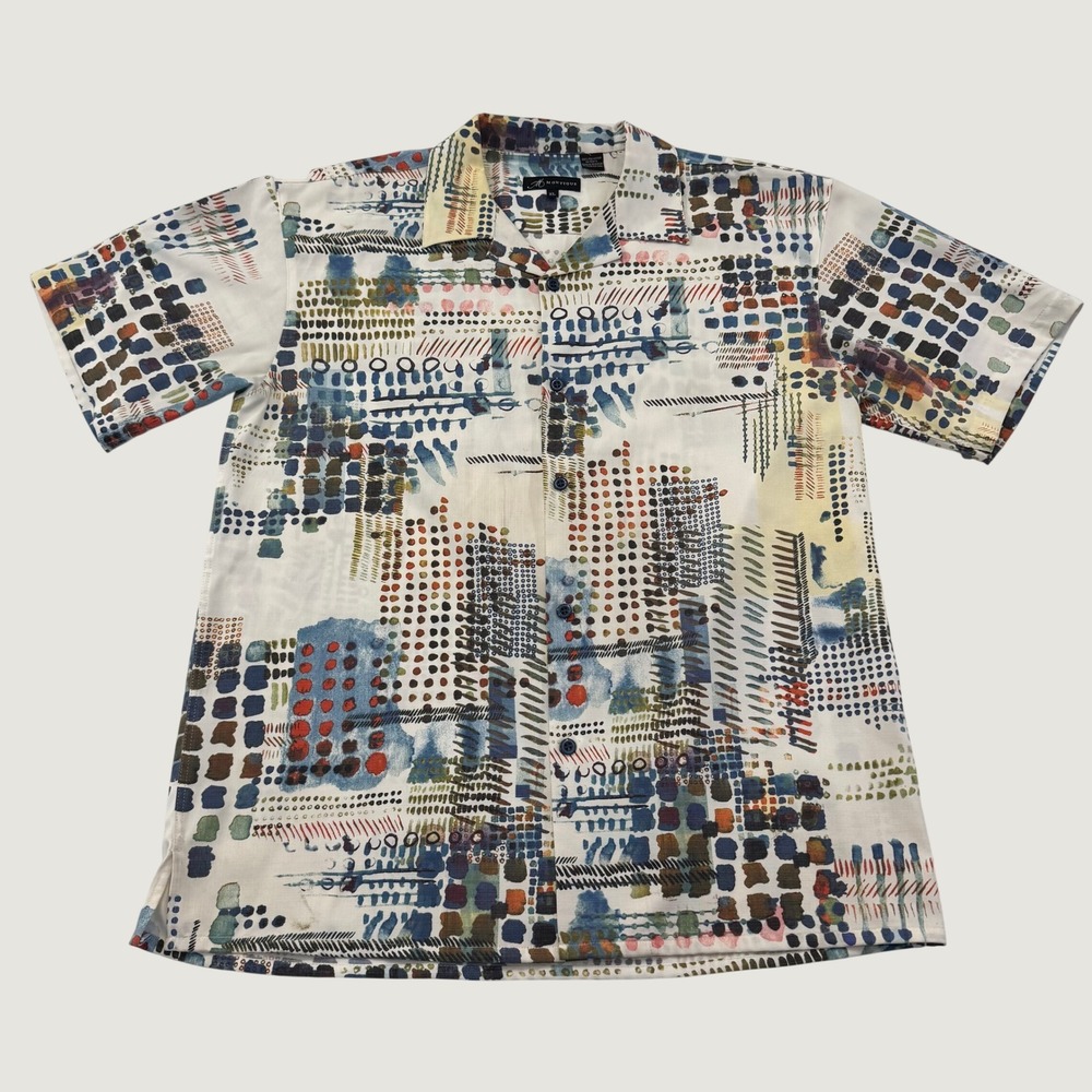 Montique Shirt Mens XL Multicolor Abstract Geometric Short Sleeve Button Up